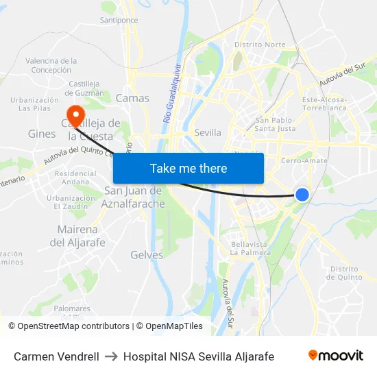 Carmen Vendrell to Hospital NISA Sevilla Aljarafe map