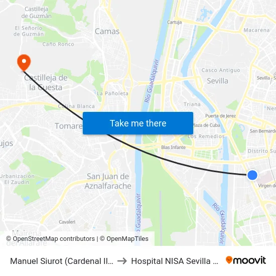 Manuel Siurot (Cardenal Ilundain) to Hospital NISA Sevilla Aljarafe map
