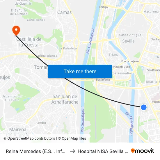 Reina Mercedes (E.S.I. Informática) to Hospital NISA Sevilla Aljarafe map