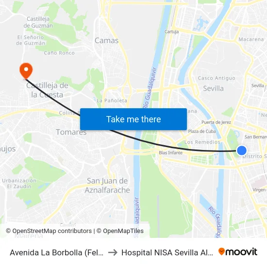 Avenida La Borbolla (Felipe II) to Hospital NISA Sevilla Aljarafe map