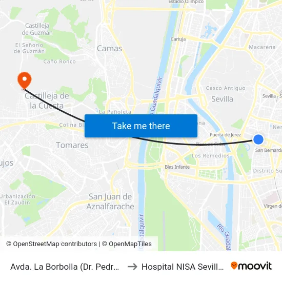 Avda. La Borbolla (Dr. Pedro de Castro) to Hospital NISA Sevilla Aljarafe map