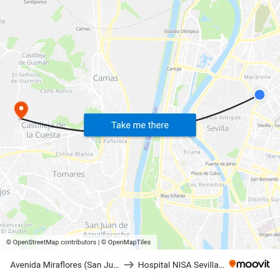 Avenida Miraflores (San Juan Bosco) to Hospital NISA Sevilla Aljarafe map