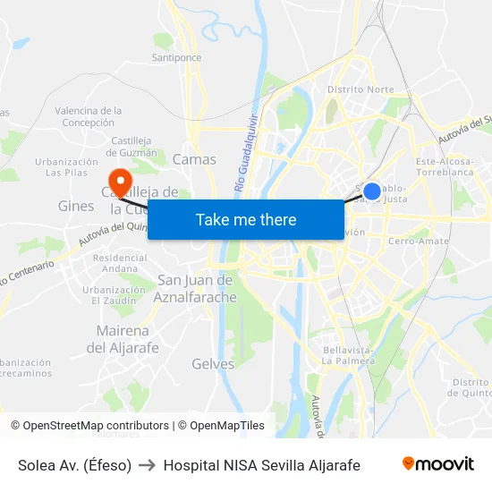 Solea Av. (Éfeso) to Hospital NISA Sevilla Aljarafe map