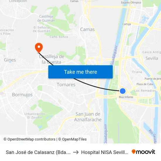San José de Calasanz (Bda. El Carmen) to Hospital NISA Sevilla Aljarafe map