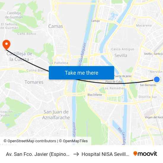 Av. San Fco. Javier (Espinosa y Carcel) to Hospital NISA Sevilla Aljarafe map