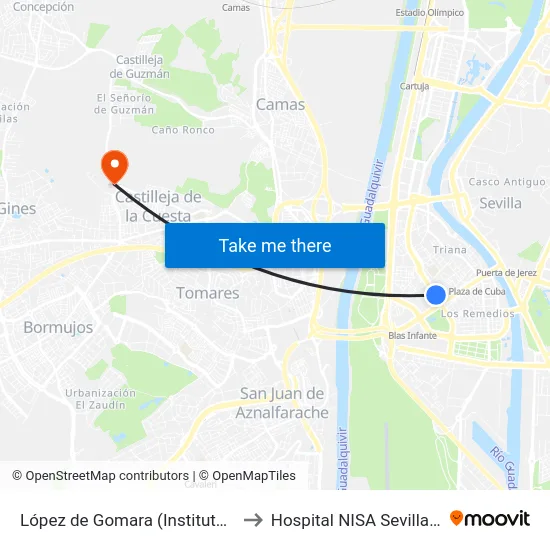 López de Gomara (Instituto Bécquer) to Hospital NISA Sevilla Aljarafe map