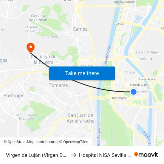 Virgen de Luján (Virgen Del Águila) to Hospital NISA Sevilla Aljarafe map