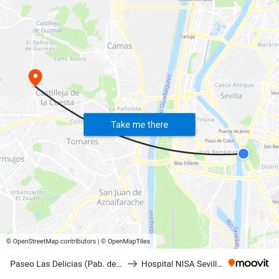 Paseo Las Delicias (Pab. de Guatemala) to Hospital NISA Sevilla Aljarafe map