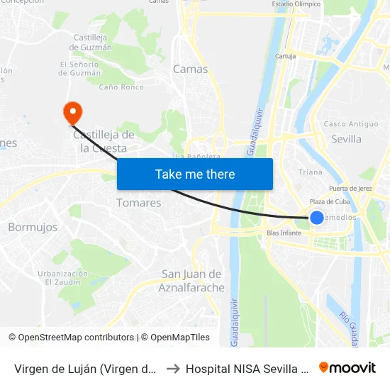 Virgen de Luján (Virgen de África) to Hospital NISA Sevilla Aljarafe map