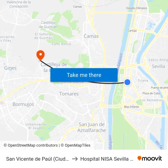 San Vicente de Paúl (Ciudad Real) to Hospital NISA Sevilla Aljarafe map