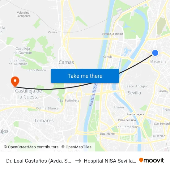 Dr. Leal Castaños (Avda. San Lázaro) to Hospital NISA Sevilla Aljarafe map