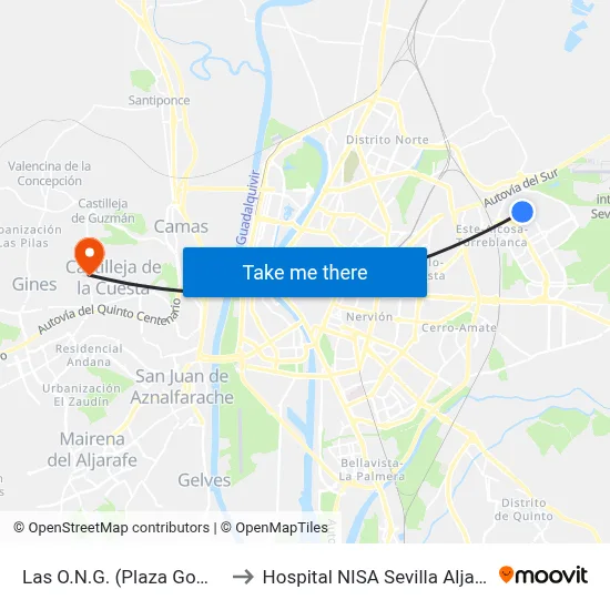 Las O.N.G. (Plaza Gomila) to Hospital NISA Sevilla Aljarafe map