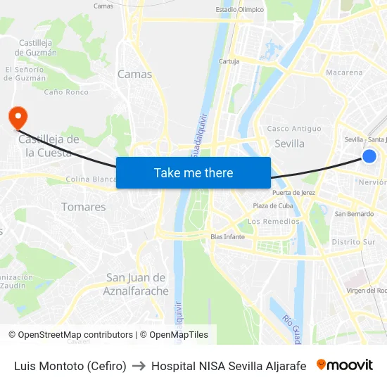 Luis Montoto (Cefiro) to Hospital NISA Sevilla Aljarafe map