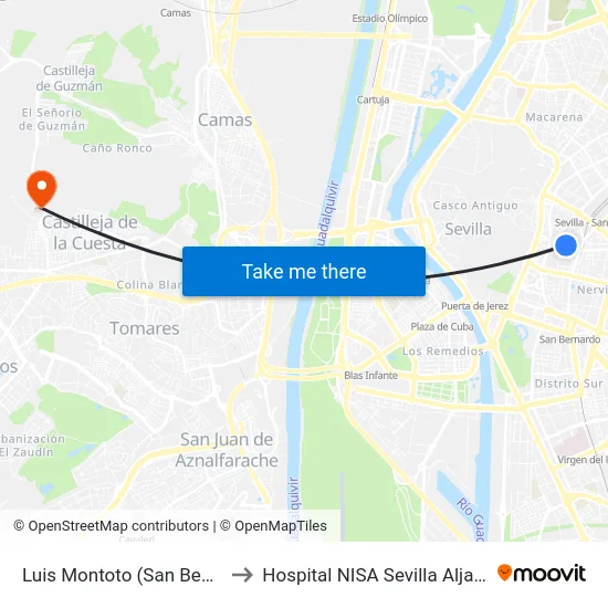 Luis Montoto (San Benito) to Hospital NISA Sevilla Aljarafe map