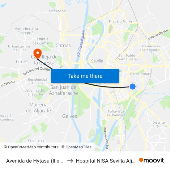 Avenida de Hytasa (Illescas) to Hospital NISA Sevilla Aljarafe map