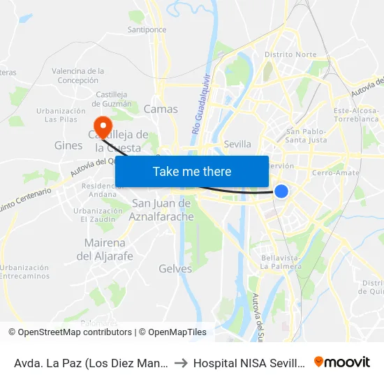 Avda. La Paz (Los Diez Mandamientos) to Hospital NISA Sevilla Aljarafe map