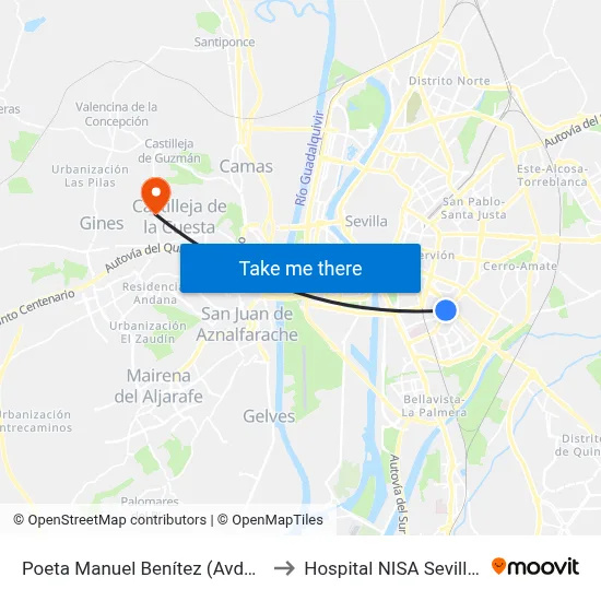 Poeta Manuel Benítez (Avda. de La Paz) to Hospital NISA Sevilla Aljarafe map