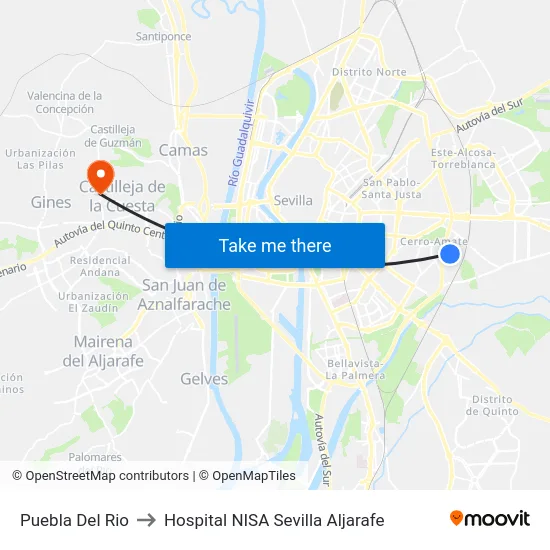 Puebla Del Rio to Hospital NISA Sevilla Aljarafe map