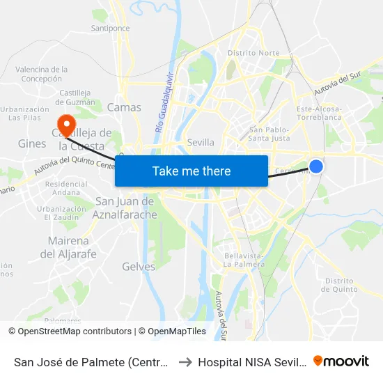 San José de Palmete (Centro Transportes) to Hospital NISA Sevilla Aljarafe map