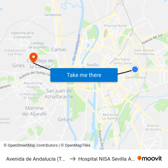 Avenida de Andalucía (Tussam) to Hospital NISA Sevilla Aljarafe map