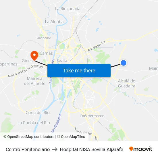 Centro Penitenciario to Hospital NISA Sevilla Aljarafe map