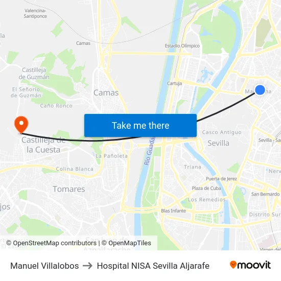 Manuel Villalobos to Hospital NISA Sevilla Aljarafe map