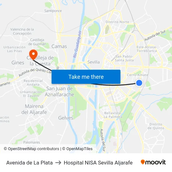 Avenida de La Plata to Hospital NISA Sevilla Aljarafe map