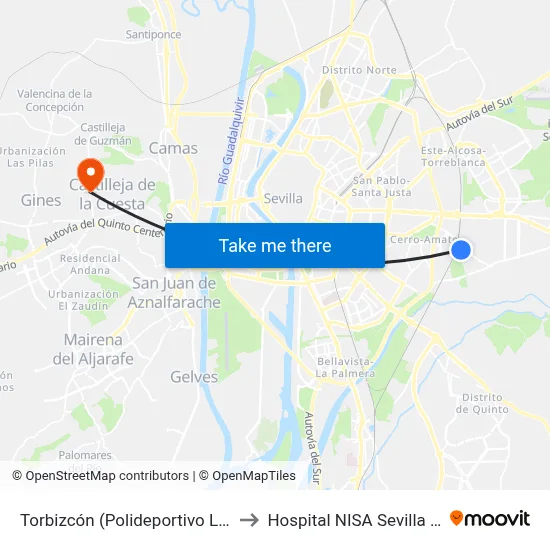 Torbizcón (Polideportivo La Ranilla) to Hospital NISA Sevilla Aljarafe map