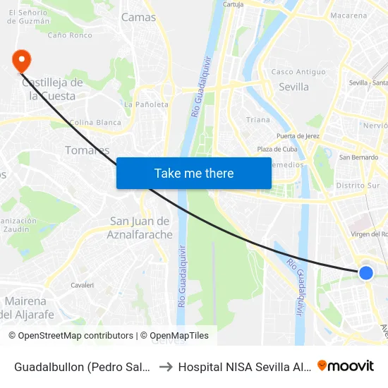 Guadalbullon (Pedro Salvador) to Hospital NISA Sevilla Aljarafe map