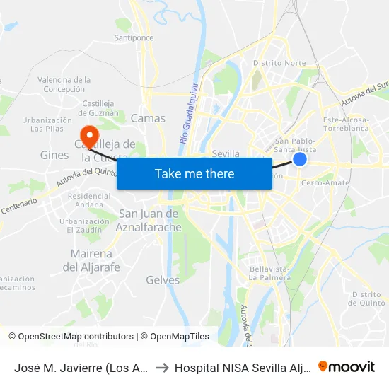 José M. Javierre (Los Arcos) to Hospital NISA Sevilla Aljarafe map