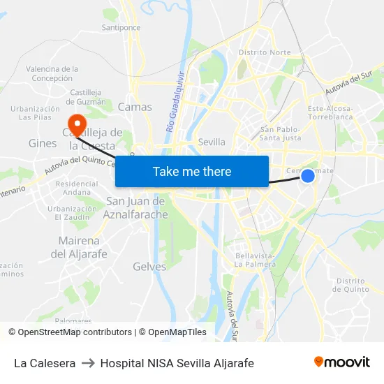 La Calesera to Hospital NISA Sevilla Aljarafe map