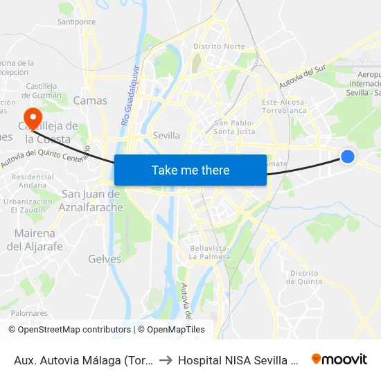 Aux. Autovia Málaga (Torrecilla) to Hospital NISA Sevilla Aljarafe map