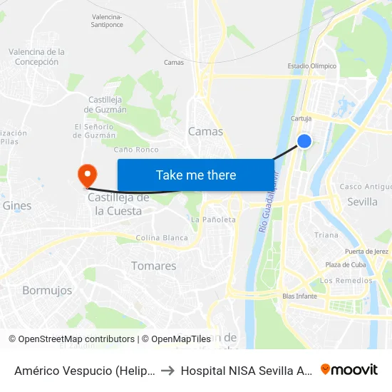 Américo Vespucio (Helipuerto) to Hospital NISA Sevilla Aljarafe map