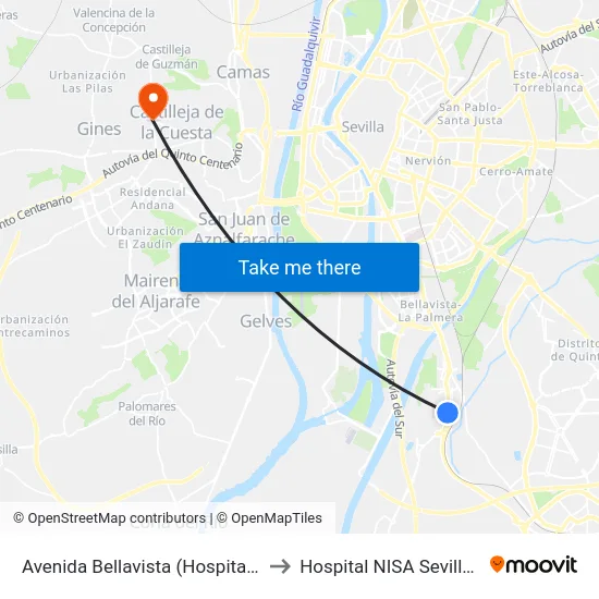 Avenida Bellavista (Hospital de Valme) to Hospital NISA Sevilla Aljarafe map