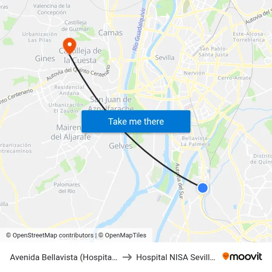 Avenida Bellavista (Hospital de Valme) to Hospital NISA Sevilla Aljarafe map