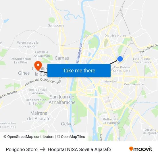 Polígono Store to Hospital NISA Sevilla Aljarafe map