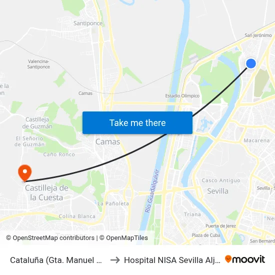 Cataluña (Gta. Manuel Rivas) to Hospital NISA Sevilla Aljarafe map