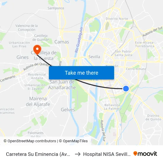 Carretera Su Eminencia (Avenida La Paz) to Hospital NISA Sevilla Aljarafe map