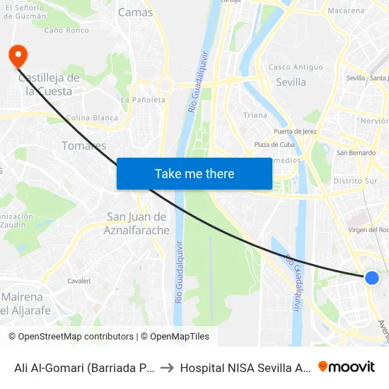 Ali Al-Gomari (Barriada Pineda) to Hospital NISA Sevilla Aljarafe map