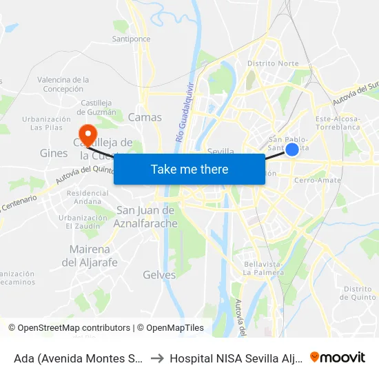 Ada (Avenida Montes Sierra) to Hospital NISA Sevilla Aljarafe map