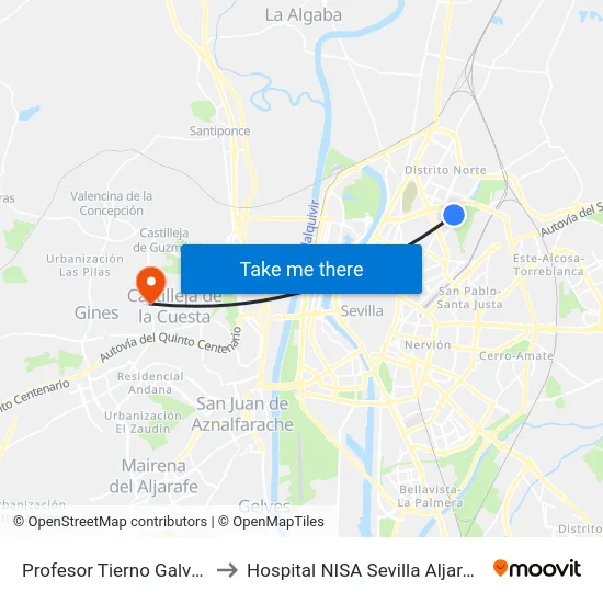 Profesor Tierno Galvan to Hospital NISA Sevilla Aljarafe map
