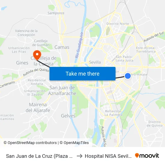 San Juan de La Cruz (Plaza Las Moradas) to Hospital NISA Sevilla Aljarafe map