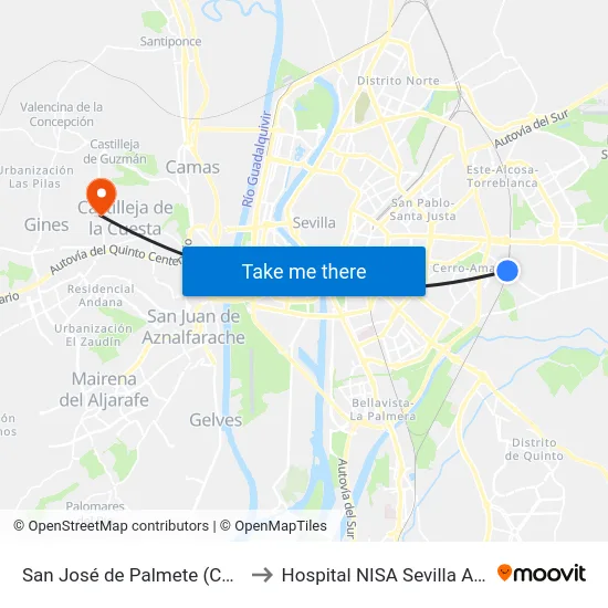 San José de Palmete (Correos) to Hospital NISA Sevilla Aljarafe map