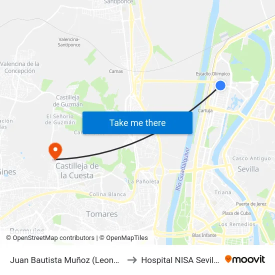 Juan Bautista Muñoz (Leonardo Da Vinci) to Hospital NISA Sevilla Aljarafe map