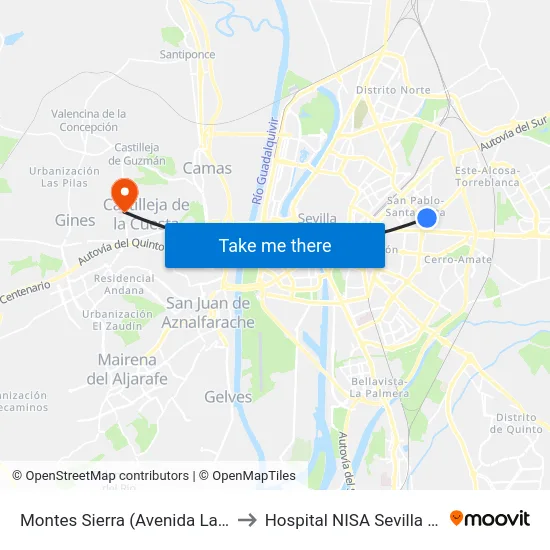 Montes Sierra (Avenida La Prensa) to Hospital NISA Sevilla Aljarafe map