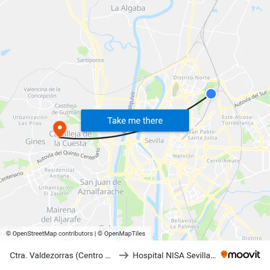 Ctra. Valdezorras (Centro Miraflores) to Hospital NISA Sevilla Aljarafe map