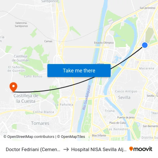 Doctor Fedriani (Cementerio) to Hospital NISA Sevilla Aljarafe map