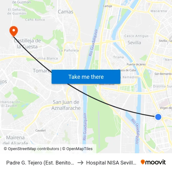 Padre G. Tejero (Est. Benito Villamarín) to Hospital NISA Sevilla Aljarafe map