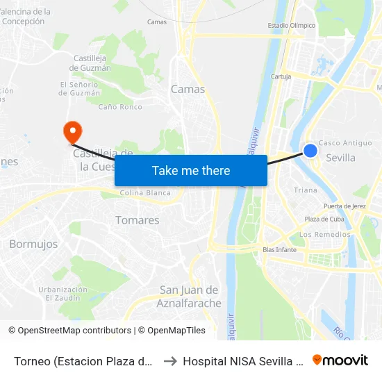 Torneo (Estacion Plaza de Armas) to Hospital NISA Sevilla Aljarafe map