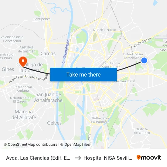 Avda. Las Ciencias (Edif. Estrella Este) to Hospital NISA Sevilla Aljarafe map